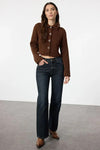 Cropped Soft-Textured High Neck Knit Cardigan
