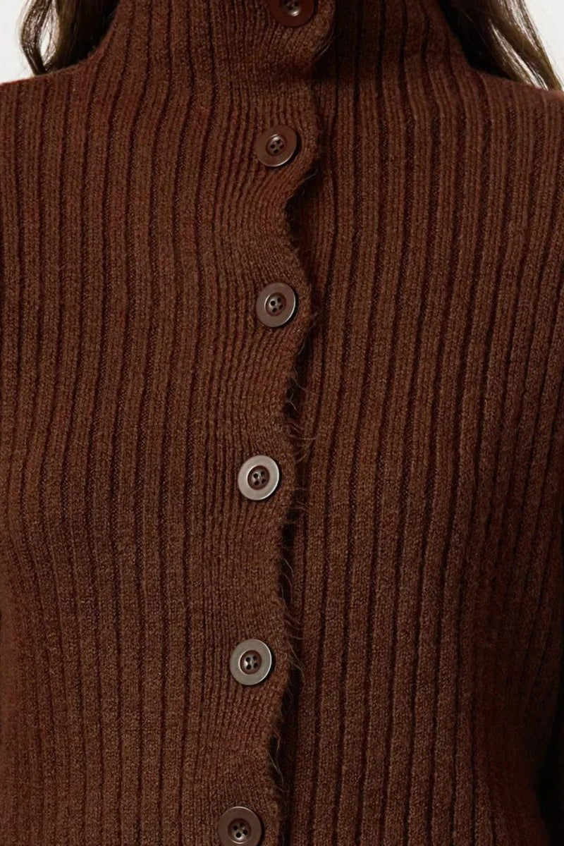 Cropped Soft-Textured High Neck Knit Cardigan