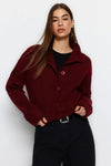 Cropped Soft-Textured High Neck Knit Cardigan