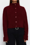 Cropped Soft-Textured High Neck Knit Cardigan