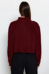Cropped Soft-Textured High Neck Knit Cardigan