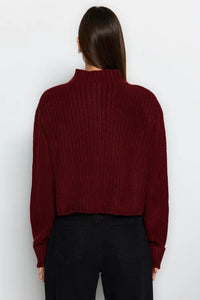 Cropped Soft-Textured High Neck Knit Cardigan
