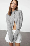 Cropped Soft-Textured High Neck Knit Cardigan
