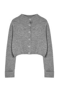 Cropped Soft-Textured High Neck Knit Cardigan