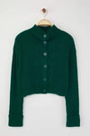 Cropped Soft-Textured High Neck Knit Cardigan