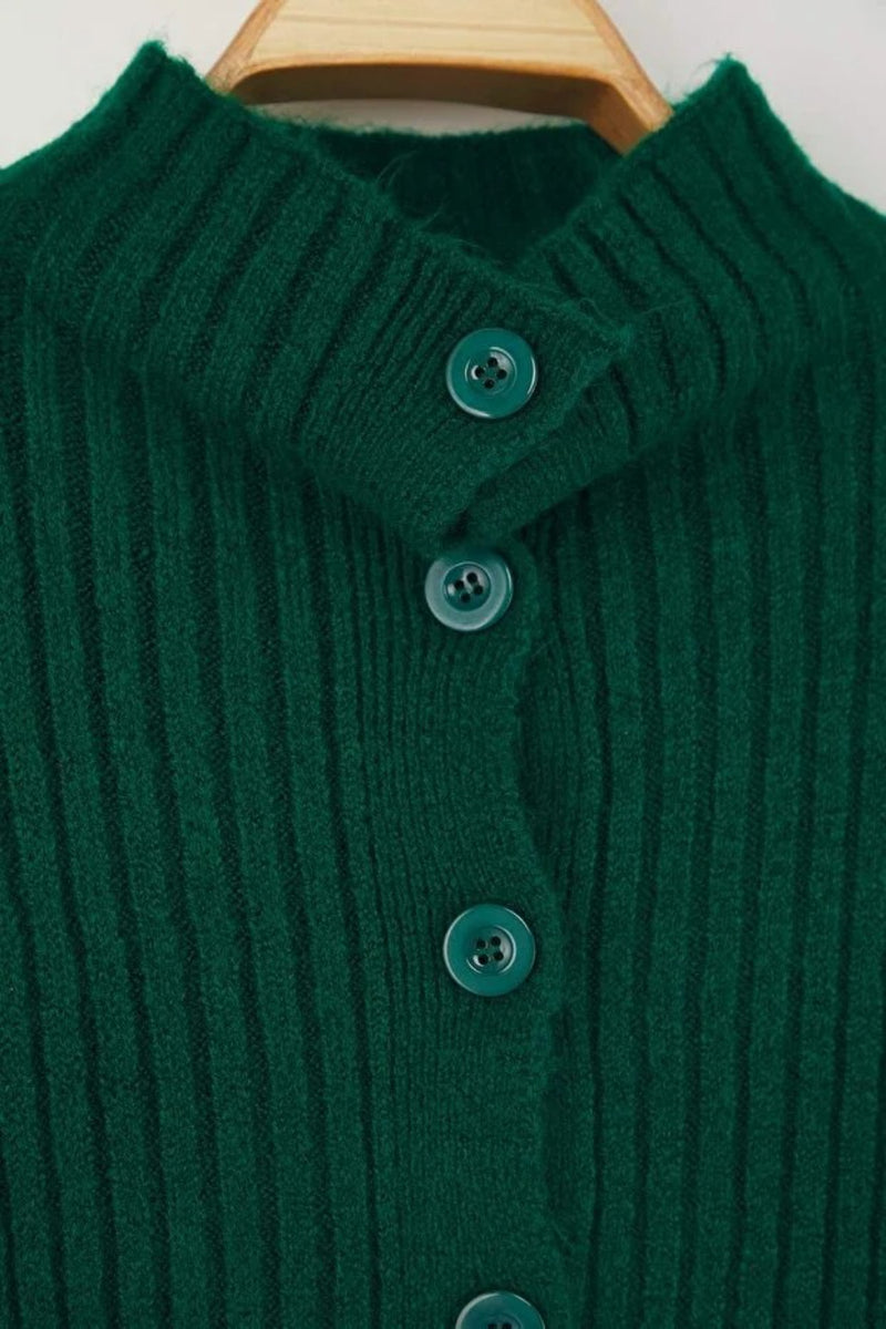 Cropped Soft-Textured High Neck Knit Cardigan