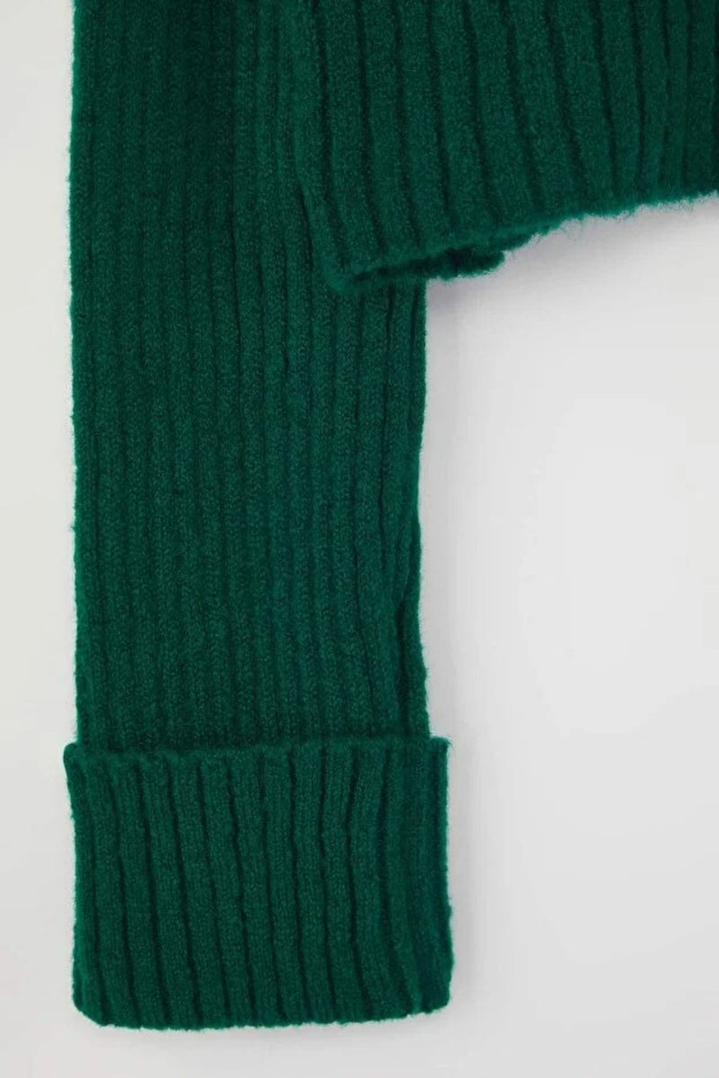 Cropped Soft-Textured High Neck Knit Cardigan