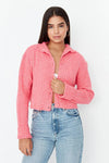 Cropped Soft-Textured High Neck Knit Cardigan
