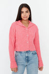 Cropped Soft-Textured High Neck Knit Cardigan