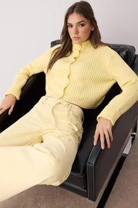 Cropped Soft-Textured High Neck Knit Cardigan