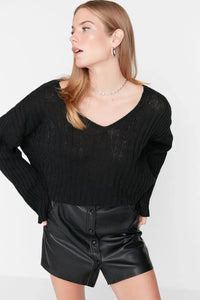 Mercerized Look Wool Blend Oversized Basic Knit Sweater