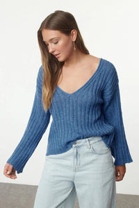 Mercerized Look Wool Blend Oversized Basic Knit Sweater