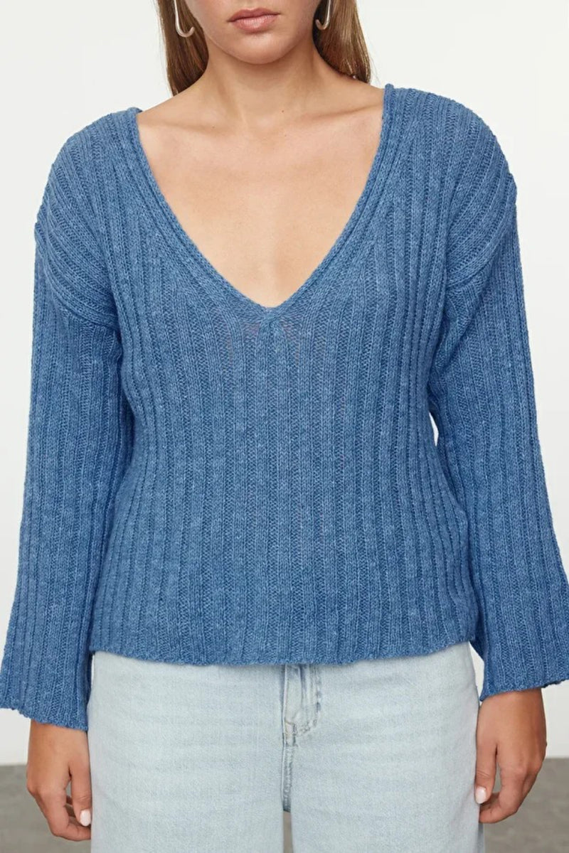 Mercerized Look Wool Blend Oversized Basic Knit Sweater