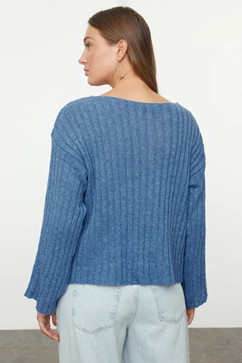 Mercerized Look Wool Blend Oversized Basic Knit Sweater