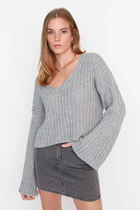 Mercerized Look Wool Blend Oversized Basic Knit Sweater