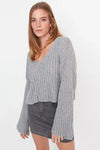 Mercerized Look Wool Blend Oversized Basic Knit Sweater