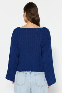 Mercerized Look Wool Blend Oversized Basic Knit Sweater