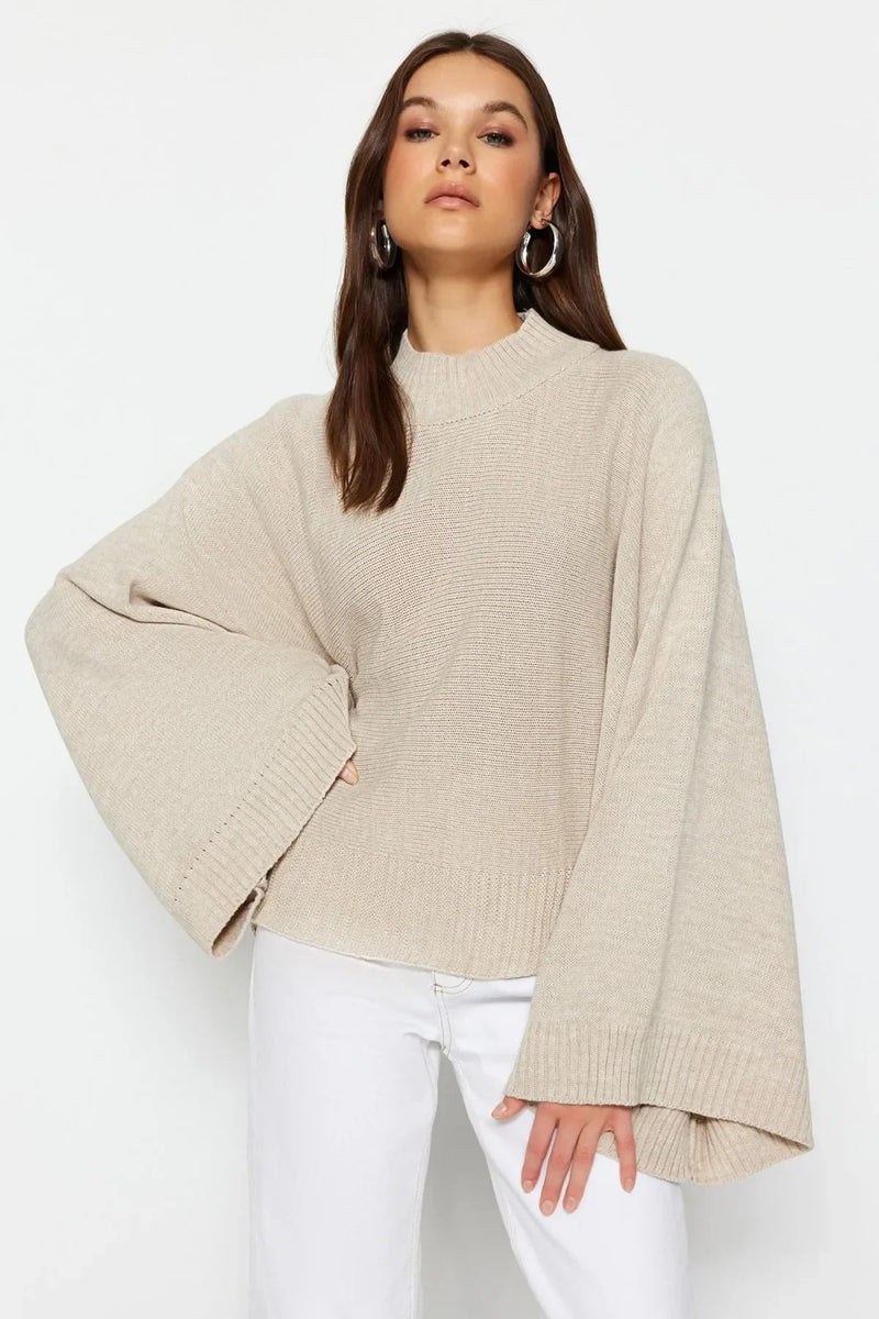 Oversized Flared Sleeve Knit Sweater