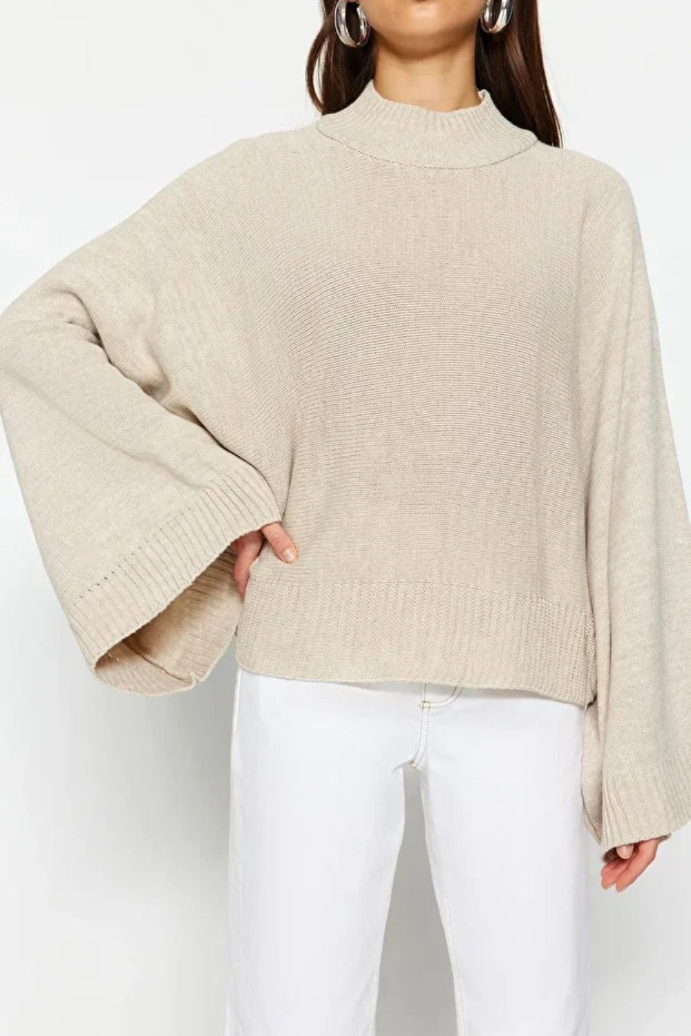Oversized Flared Sleeve Knit Sweater