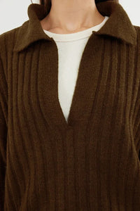 Soft-Textured Polo Neck Knit Sweater