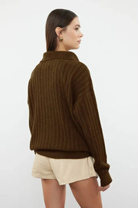 Soft-Textured Polo Neck Knit Sweater