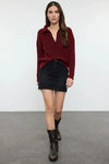 Soft-Textured Polo Neck Knit Sweater