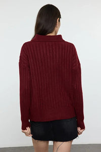 Soft-Textured Polo Neck Knit Sweater
