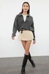 Soft-Textured Polo Neck Knit Sweater