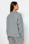 Soft-Textured Polo Neck Knit Sweater