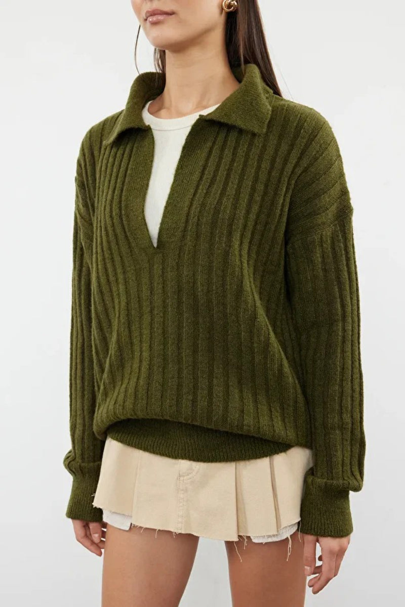 Soft-Textured Polo Neck Knit Sweater
