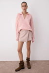 Soft-Textured Polo Neck Knit Sweater