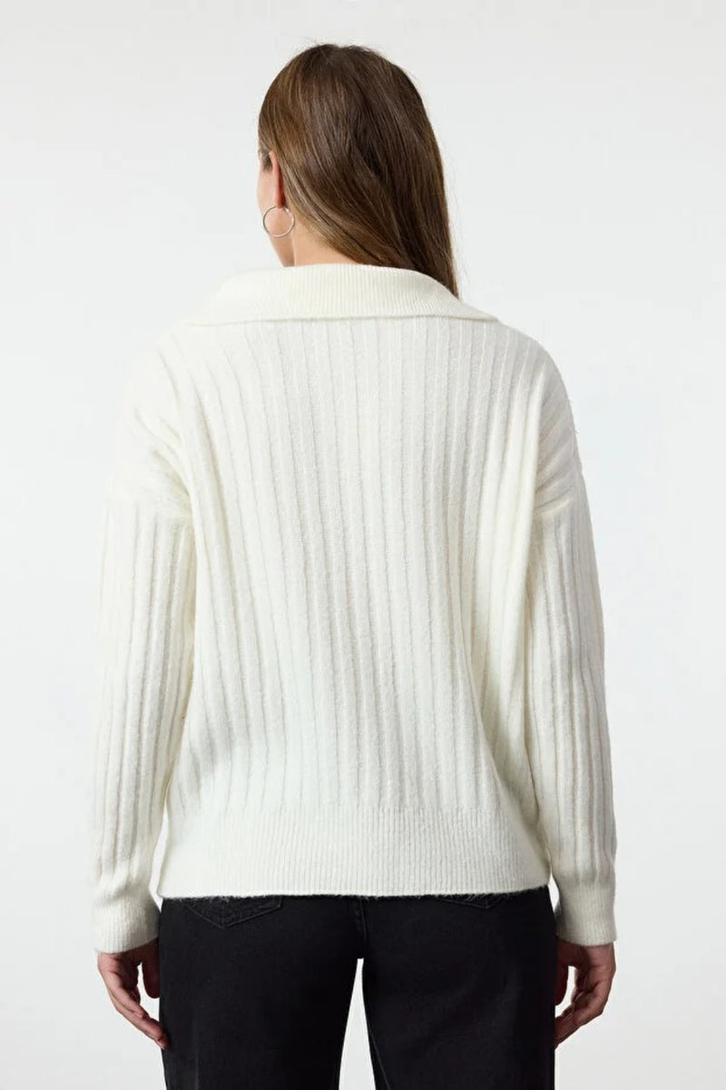 Soft-Textured Polo Neck Knit Sweater