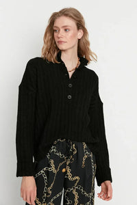 Oversized Soft-Textured High Neck Knit Top