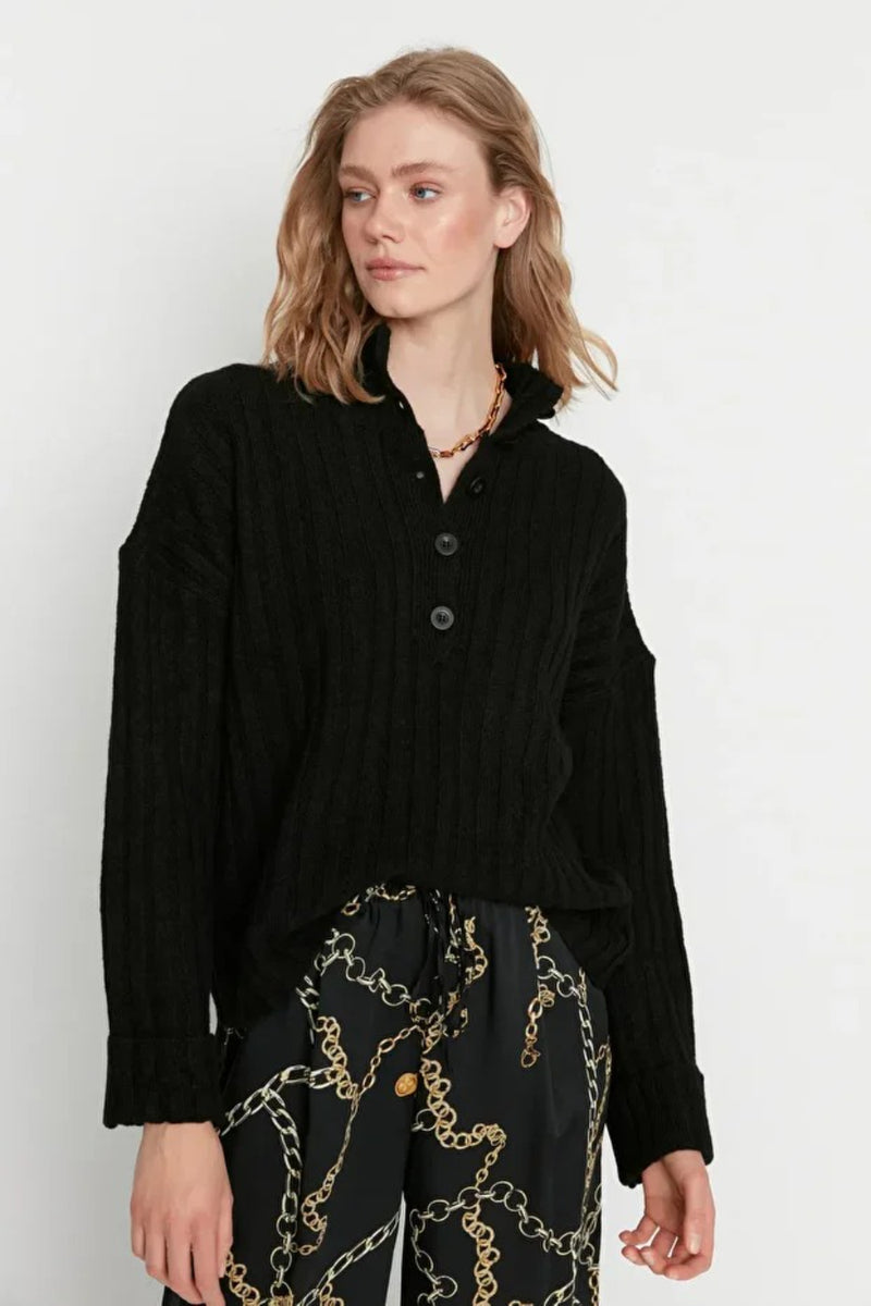 Oversized Soft-Textured High Neck Knit Top