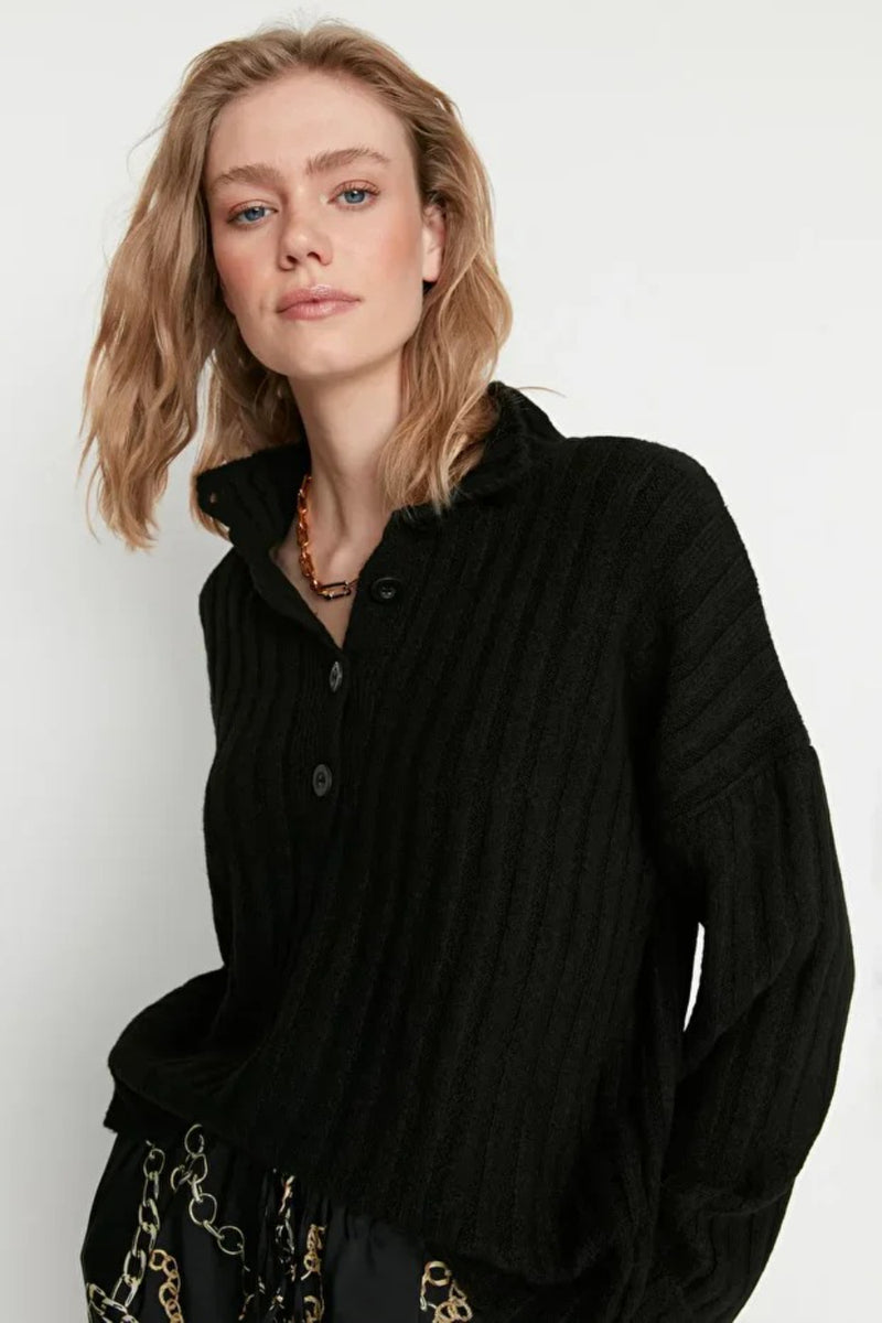 Oversized Soft-Textured High Neck Knit Top