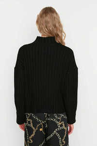 Oversized Soft-Textured High Neck Knit Top