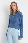Oversized Soft-Textured High Neck Knit Top