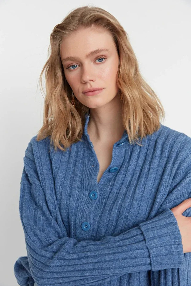 Oversized Soft-Textured High Neck Knit Top