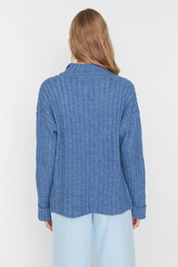 Oversized Soft-Textured High Neck Knit Top