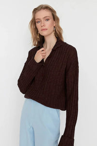 Oversized Soft-Textured High Neck Knit Top