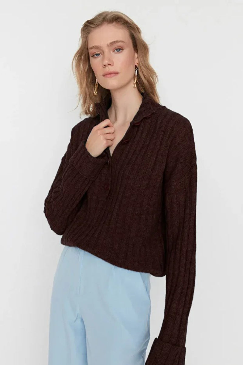 Oversized Soft-Textured High Neck Knit Top