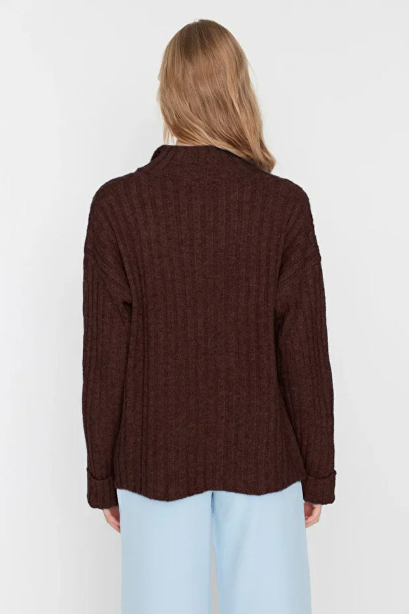 Oversized Soft-Textured High Neck Knit Top
