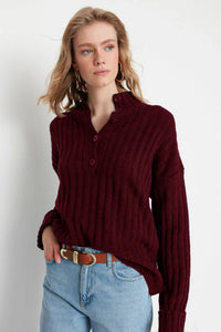 Oversized Soft-Textured High Neck Knit Top
