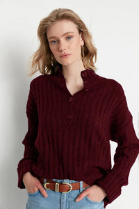 Oversized Soft-Textured High Neck Knit Top