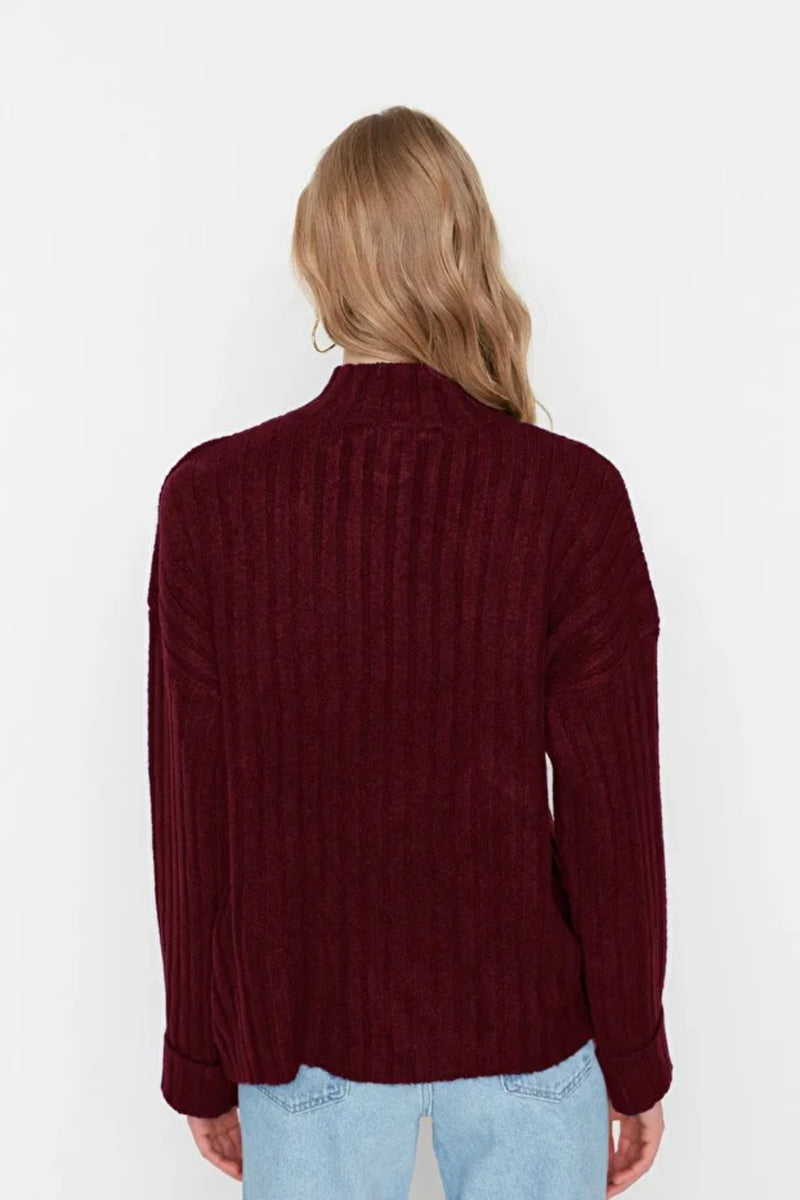 Oversized Soft-Textured High Neck Knit Top