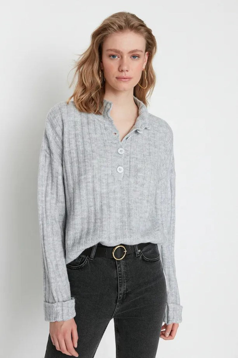 Oversized Soft-Textured High Neck Knit Top
