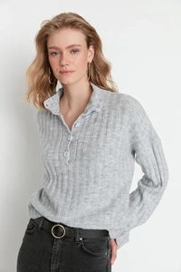 Oversized Soft-Textured High Neck Knit Top