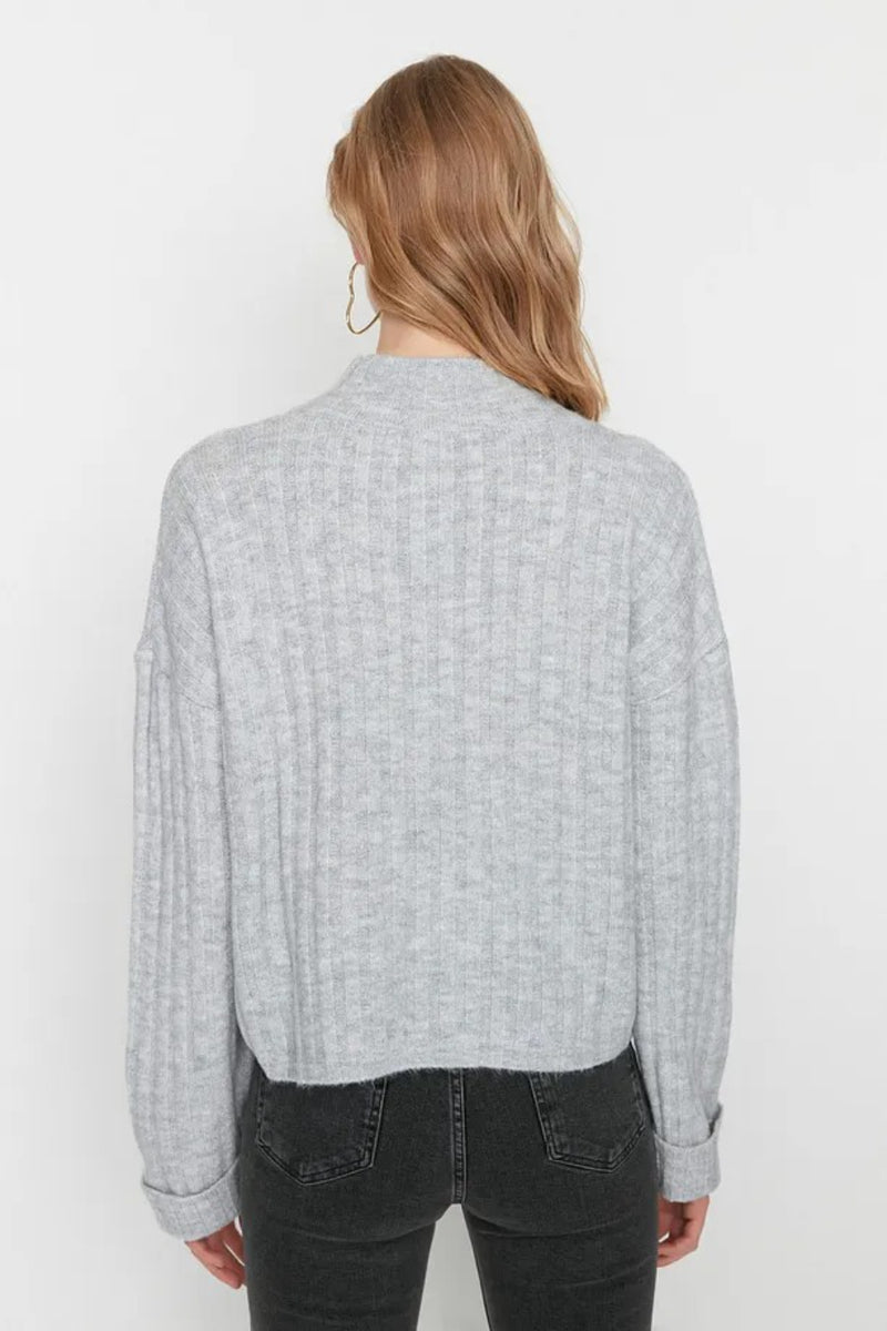 Oversized Soft-Textured High Neck Knit Top