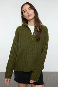Oversized Soft-Textured High Neck Knit Top