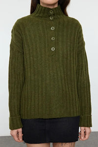Oversized Soft-Textured High Neck Knit Top